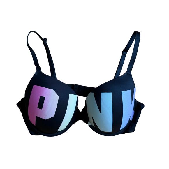 PINK Victoria's Secret Wear Everywhere Push Bra Black Logo Size 36C - Picture 1 of 8